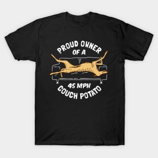 Proud Owner Of A 45MPH Couch Potato - Funny Brindle Greyhound Gift T-Shirt